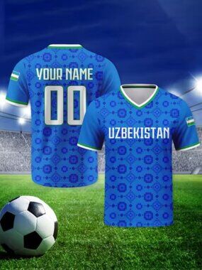 Uzbekistan Soccer Jersey - Blue Pattern National Team Shirt